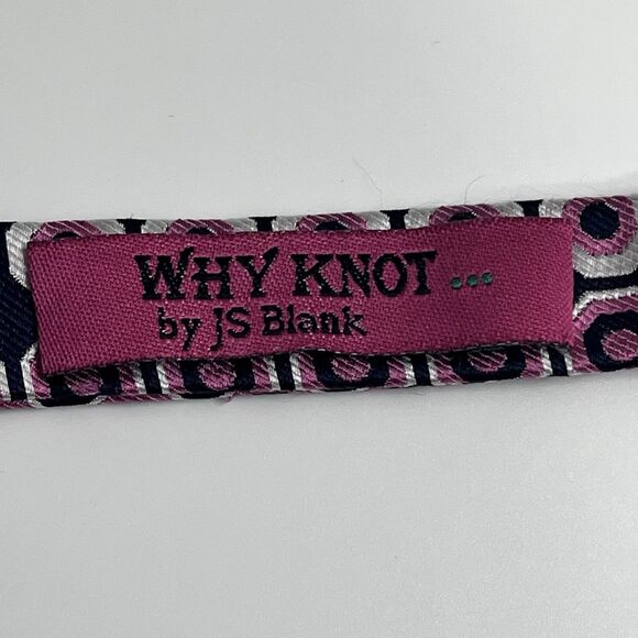 JS Blank 100% Silk Black & Pink Geometric Self Tie Woven Bow Tie - Picture 6 of 11